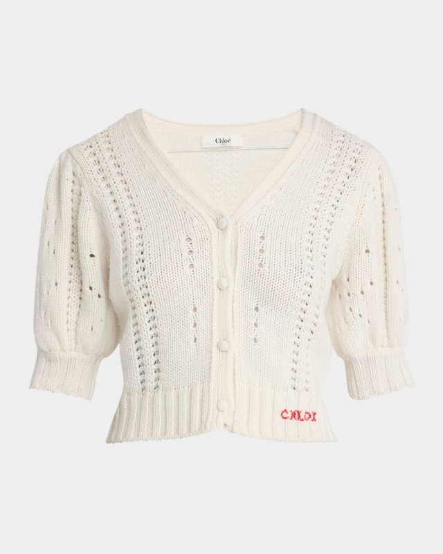 Wool & Cashmere Cropped Puff-Sleeve Cardigan